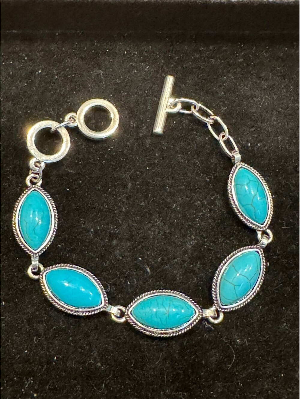 Silver Tone Turquoise Marquise Link Bracelet